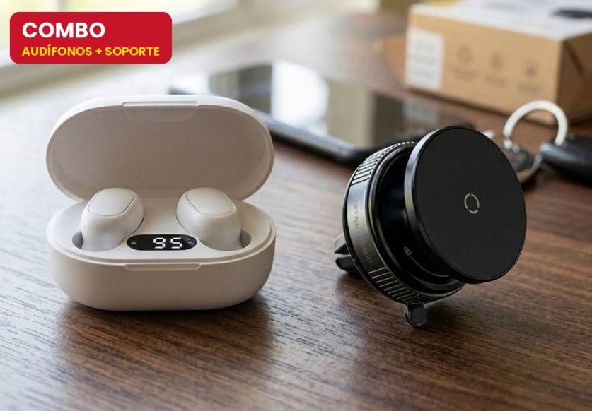 Combo Sonido + Soporte: Audífonos TWS E7s + Soporte para Teléfono