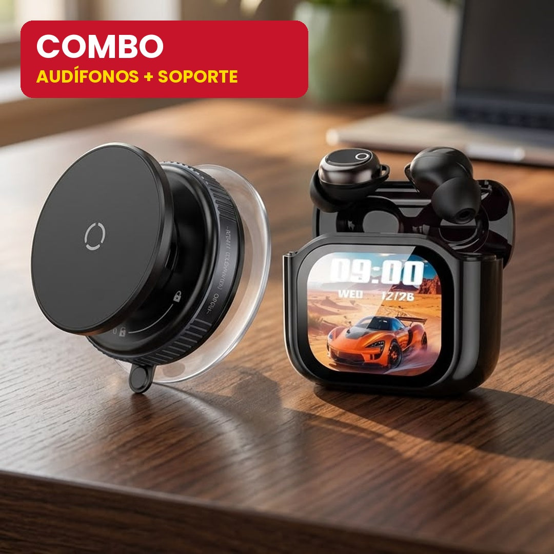 Combo Sonido + Soporte: Audífonos TWS E7s + Soporte para Teléfono
