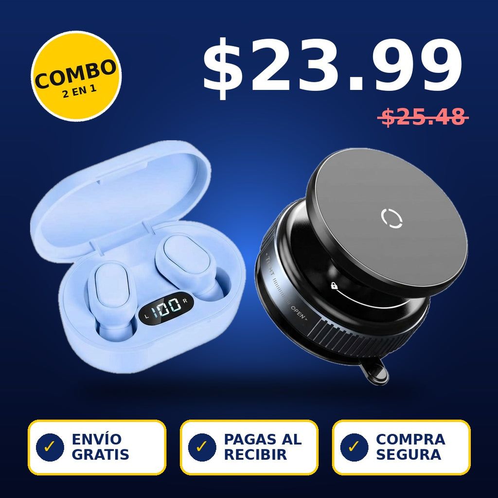 Combo Sonido + Soporte: Audífonos TWS E7s + Soporte para Teléfono